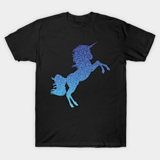 Bright Blue Ombre Faux Glitter Unicorn T-Shirt